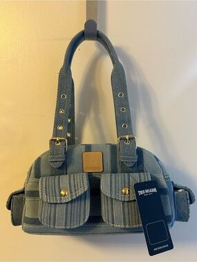 True Religion Striped Blue Denim Shoulder Bag